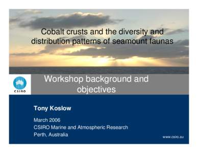 Cobalt crusts and the diversity and distribution patterns of seamount faunas Workshop background and objectives Tony Koslow