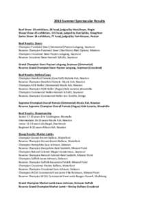 2013 Summer Spectacular Results Beef Show: 20 exhibitors, 28 head, judged by Matt Bayer, Ringle Sheep Show: 45 exhibitors, 115 head, judged by Dan Spilde, Stoughton Swine Show: 34 exhibitors, 77 head, judged by Tom Knaue