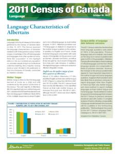 2011 Census of Canada October 30, 2012 Language  Language Characteristics of