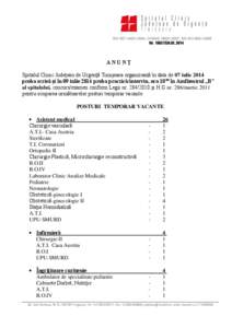 EN ISO 14001:2004, OHSAS 18001:2007, EN ISO 9001:2008  Nr[removed]2014 ANUNŢ Spitalul Clinic Judeţean de Urgenţă Timişoara organizează în data de 07 iulie 2014