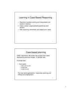 Learning in Case-Based Reasoning • Records of problem-solving and interpretation are stored in memory