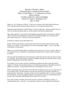 Remarks of AAG Rachel L. Brand at the 2004 Holmes Debates on First Amendment Liberties and the War on Terror (June 14, 2004)