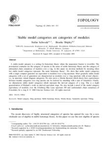 Topology – 153 www.elsevier.com/locate/top Stable model categories are categories of modules Stefan Schwedea;∗;1 , a