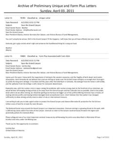 Archive of Preliminary Unique and Form Plus Letters - April 3, 2011
