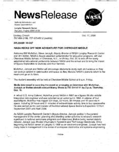 News Release National Aeronautics and Space Administration Langley Research Center Hampton, Virginia[removed]