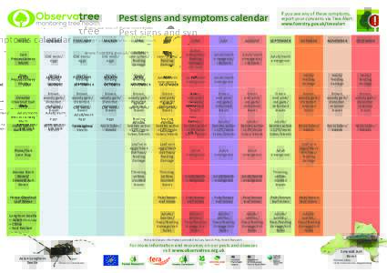 Pest signs and symptoms calendar  If you see any of these symptoms, report your concerns via Tree Alert: www.forestry.gov.uk/treealert