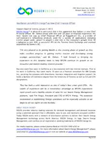 2901 West Coast Hwy, Ste 350 Newport Beach, CA4415 www.REGENenergy.com  Roy Dalton Joins REGEN Energy™ as New Chief Financial Officer