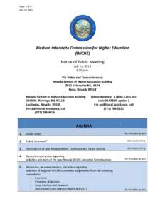 Page 1 of 4 July 15, 2013 Western Interstate Commission for Higher Education (WICHE) Notice of Public Meeting