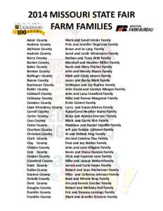 2014 MISSOURI STATE FAIR FARM FAMILIES Adair	 County Andrew County		 Atchison County		 Audrain County