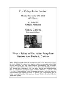 Five College Italian Seminar Monday November 19th 2012 at 3:30 p.m. 301 Herter Hall  UMass Amherst