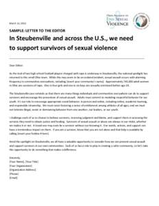 March 12, 2013  SAMPLE: LETTER TO THE EDITOR In Steubenville and across the U.S., we need to support survivors of sexual violence
