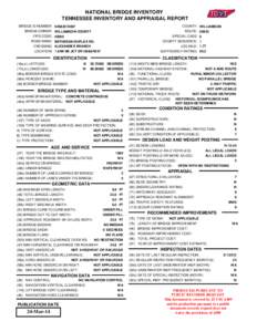 NATIONAL BRIDGE INVENTORY TENNESSEE INVENTORY AND APPRAISAL REPORT COUNTY: WILLIAMSON ROUTE: 00842 SPECIAL CASE: 0