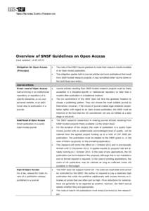 Overview of SNSF Guidelines on Open Access (Last updated: [removed]Obligation for Open Access 