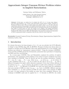 Approximate Integer Common Divisor Problem relates to Implicit Factorization Santanu Sarkar and Subhamoy Maitra Applied Statistics Unit, Indian Statistical Institute, 203 B T Road, Kolkata, India {santanu r, subh