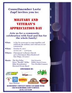 Councilmember Lorie Zapf invites you to: Military and veteran’s Appreciation Day