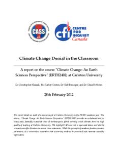 Climate Change Denial in the Classroom A report on the course 