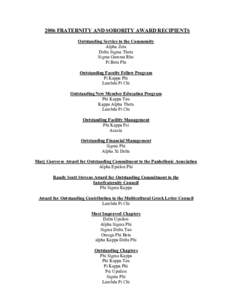 2006 FRATERNITY AND SORORITY AWARD RECIPIENTS Outstanding Service to the Community Alpha Zeta Delta Sigma Theta Sigma Gamma Rho Pi Beta Phi