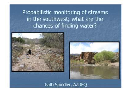 Probabilistic monitoring of streams in the southwest; what are the chances of finding water? Patti Spindler, AZDEQ
