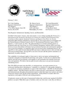 February 7, 2014 Mr. Curtis Spalding Regional Administrator EPA Region I 5 Post Office Square, Suite 100 Boston, MA 02109