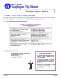 PAYROLL SERVICES  SETTING UP A VOLUNTARY DEDUCTION It just takes a moment to set up a voluntary deduction! Voluntary deductions may be made to any of the designated charitable or professional organizations listed below. 