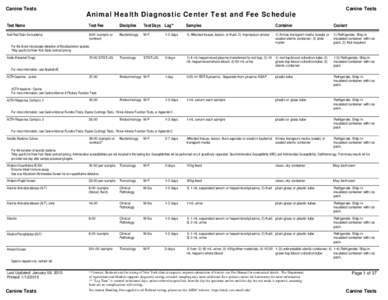 Canine Tests  Animal Health Diagnostic Center Test and Fee Schedule Canine Tests