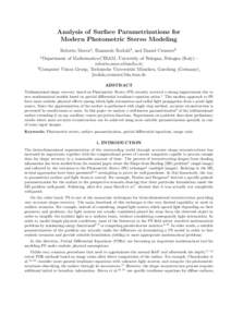 Analysis of Surface Parametrizations for Modern Photometric Stereo Modeling Roberto Meccaa , Emanuele Rodol`ab , and Daniel Cremersb a Department  of Mathematics-CIRAM, University of Bologna, Bologna (Italy) roberto.mecc