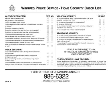 Winnipeg Police Service - Home Security Check List