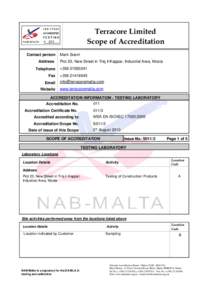 Technology / ISO/IEC 17025 / Schmidt hammer / Accreditation / Blata l-Bajda / Reinforced concrete / Malta / Compressive strength / Concrete / Construction / Architecture