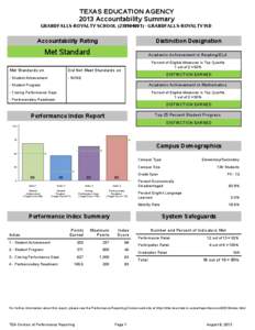 TEXAS EDUCATION AGENCY 2013 Accountability Summary GRANDFALLS-ROYALTY SCHOOL[removed]GRANDFALLS-ROYALTY ISD Accountability Rating