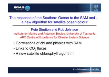 The response of the Southern Ocean to the SAM and … a new algorithm for satellite ocean colour Pete Strutton and Rob Johnson Institute for Marine and Antarctic Studies, University of Tasmania ARC Centre of Excellence f