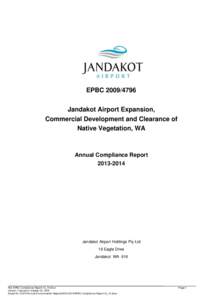 EPBC[removed]Jandakot Airport Expansion, Commercial Development and Clearance of Native Vegetation, WA  Annual Compliance Report