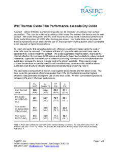 Semiconductor device fabrication / Crystals / Silicon / Ceramic materials / Energy conversion / Thermal oxidation / Solar cell / Deal–Grove model / Oxide / Chemistry / Materials science / Technology