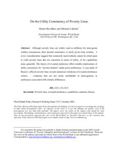 On the Utility Consistency of Poverty Lines 1 Martin Ravallion and Michael Lokshin  Development Research Group, World Bank,
