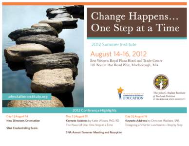 Change Happens… One Step at a Time 2012 Summer Institute August 14-16, 2012 Best Western Royal Plaza Hotel and Trade Center