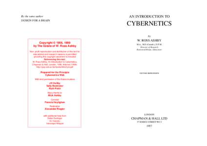 AN INTRODUCTION TO  By the same author DESIGN FOR A BRAIN  CYBERNETICS