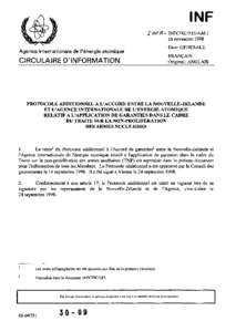 INFCIRC/185/Add.1 - Protocol Additional to the Agreement Between New Zealand and the Agency for the Application of Safeguards in Connection with the Treaty on the Non-Proliferation of Nuclear Weapons - French