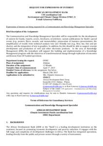 REQUEST FOR EXPRESSIONS OF INTEREST AFRICAN DEVELOPMENT BANK CIF coordination Unit Environment and Climate Change Division (ONEC.3) E-mail: [removed]