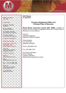 MANTLE MINING  ASX Release 27 April[removed]ASX: MNM