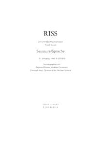 RISS Zeitschrift für Psychoanalyse Freud . Lacan Saussure/Sprache 24. Jahrgang - HeftIII)