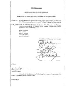 RESOLUTION  APPROVAL OF BOARD OF DIRECTORS OF WILLIAMSBURG AREA TRANSPORT COMPANY BY STOCKHOLDERS