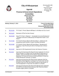 City of Albuquerque Agenda Finance & Government Operations Committee  Albuquerque/Bernalillo