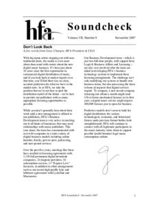 Soundcheck Volume VII, Number 9 November[removed]Don’t Look Back