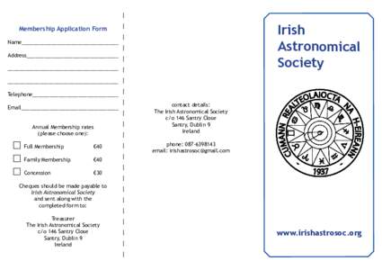 Irish Astronomical Society Membership Application Form Name_________________________________