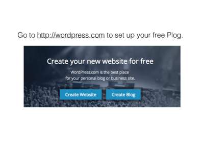 Go to http://wordpress.com to set up your free Plog.  Choose a name for your Plog. Enter the information they’re asking for.