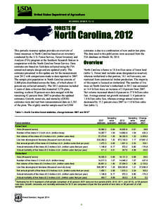 R E S OU R C E UP D A T E F S[removed]FORESTS OF North Carolina, 2012 This periodic resource update provides an overview of