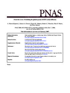 From the Cover: Predicting the global spread of H5N1 avian influenza A. Marm Kilpatrick, Aleksei A. Chmura, David W. Gibbons, Robert C. Fleischer, Peter P. Marra, and Peter Daszak PNAS 2006;103;; originally pu