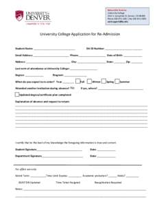 Return this form to: University College 2211 S. Josephine St. Denver, COPhone │Fax 