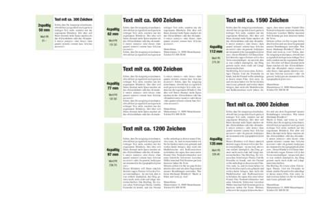 Text mit ca. 300 Zeichen 2spaltig 50 mm Wert PR 61.–