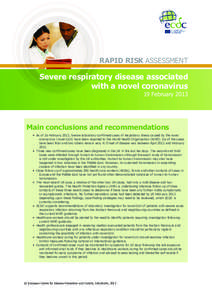 RAPID RISK ASSESSMENT  Severe respiratory disease associated with a novel coronavirus 19 February 2013