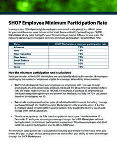 SHOP Employee Minimum Participation Rate In many states, 70% of your eligible employees must enroll in the plan(s) you offer in order for your small business to participate in the Small Business Health Options Program (S